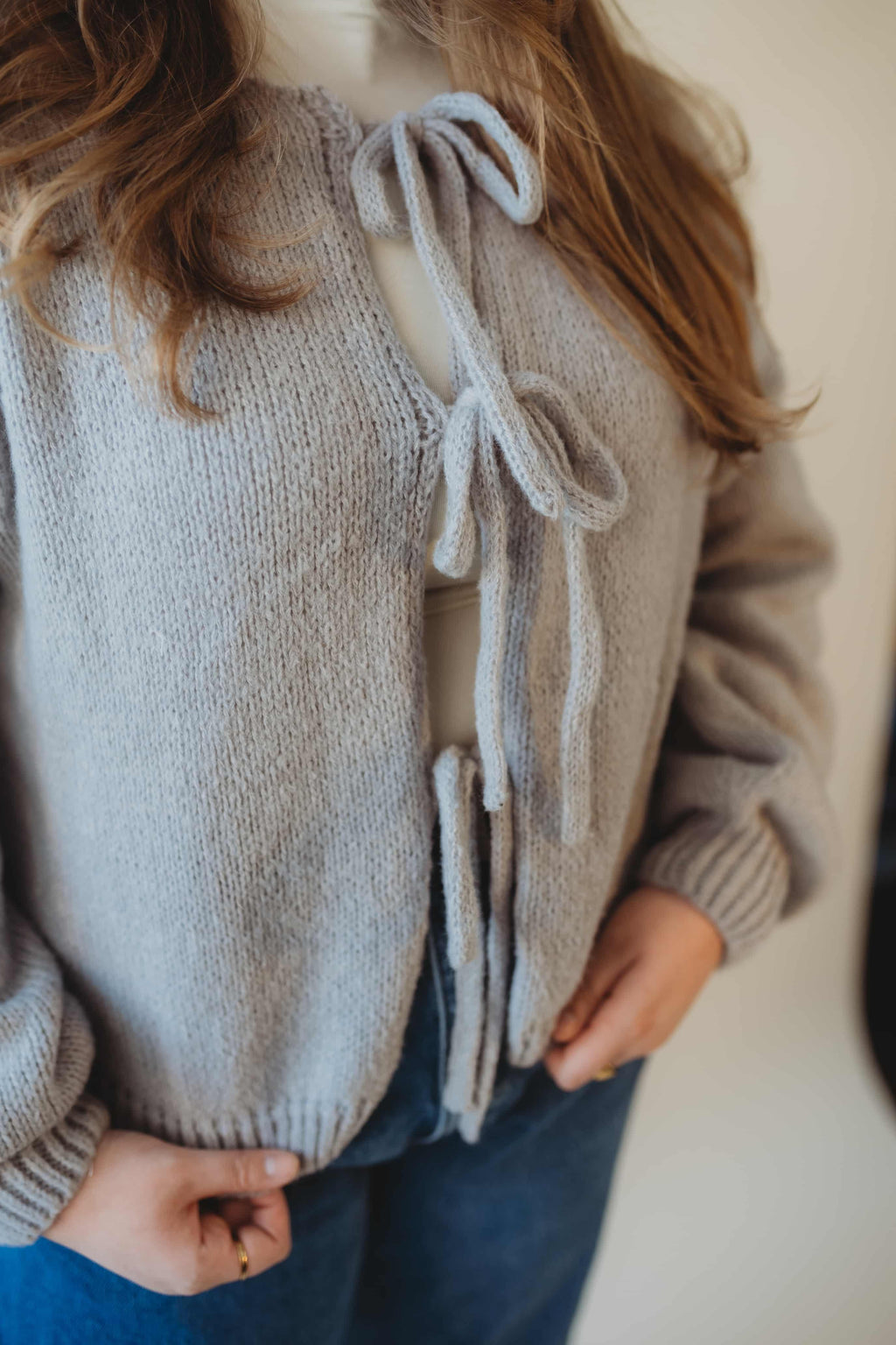 Blair Bow Cardigan- Grey