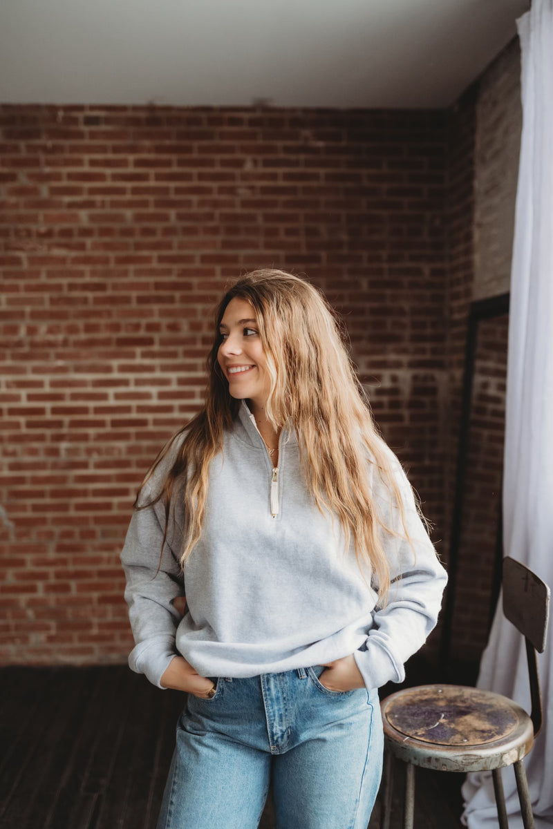 Terry Half Zip Sweatshirt- Grey
