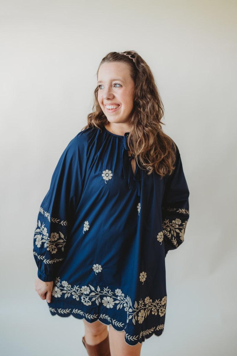 Navy Peasant Mini Dress