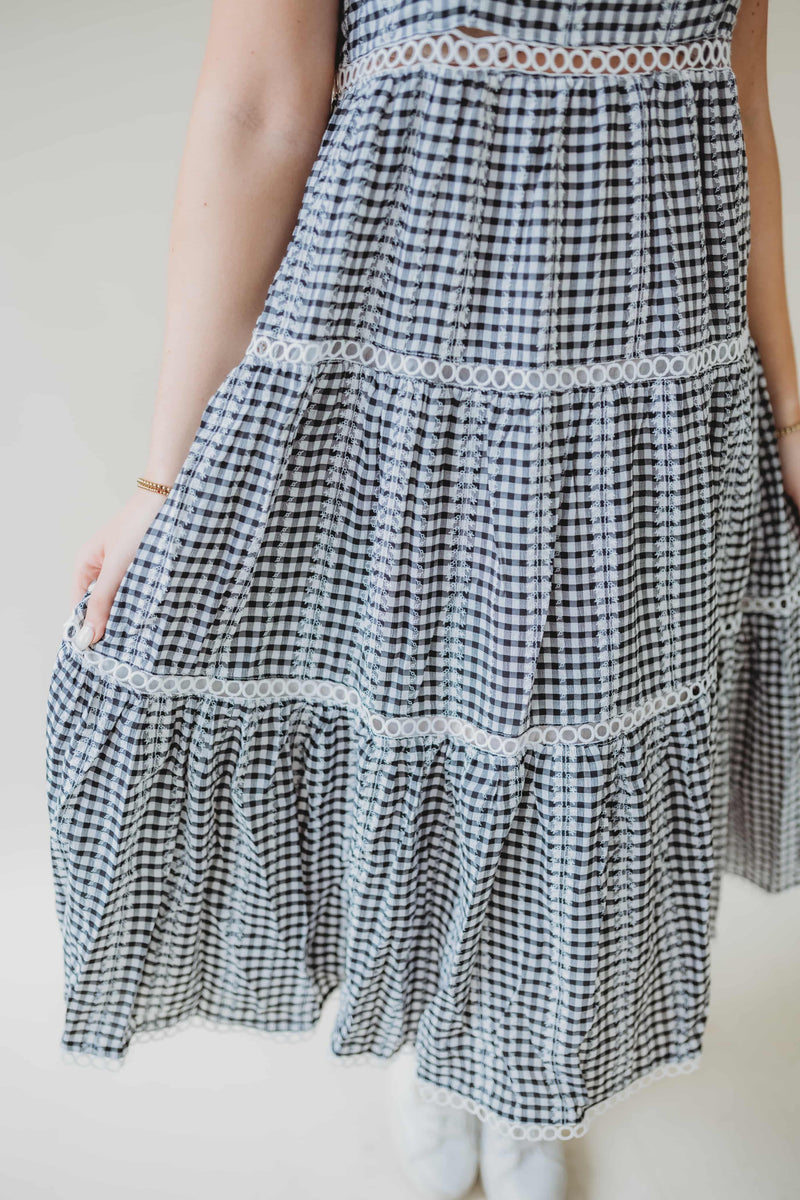 Gingham Detail Washed Dress - Black