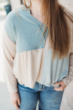 Color Block Long Sleeve Top- Cream