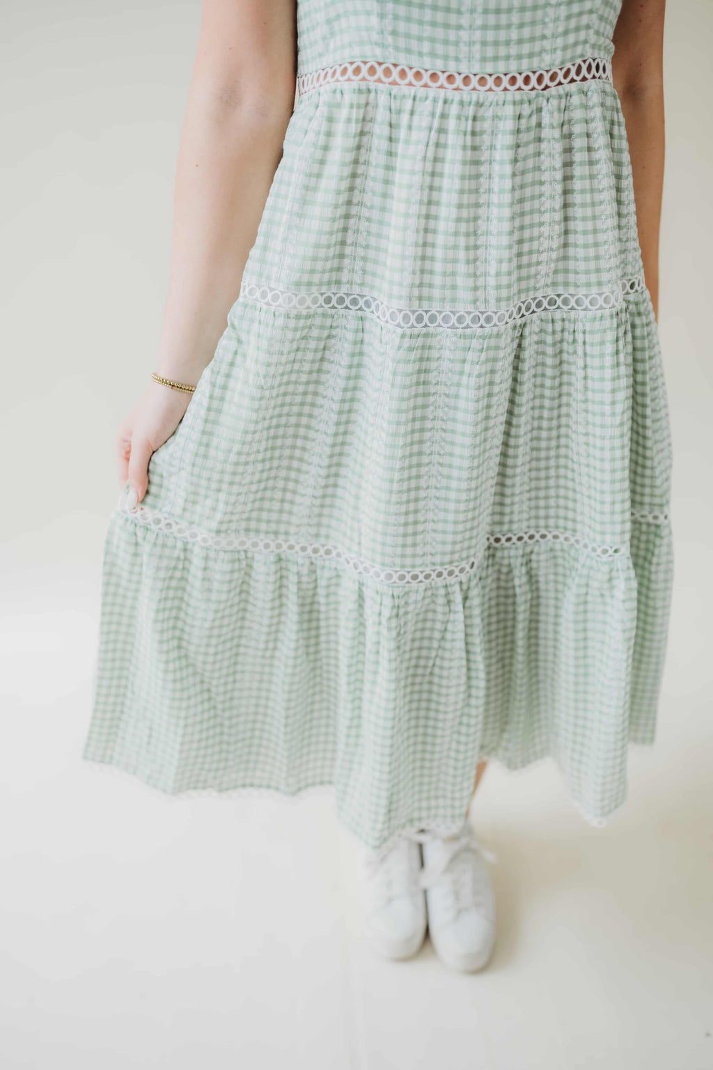 Gingham Detail Washed Dress - Green Poppie's Boutique Gingham Detail Washed Dress - Green Poppie's Boutique