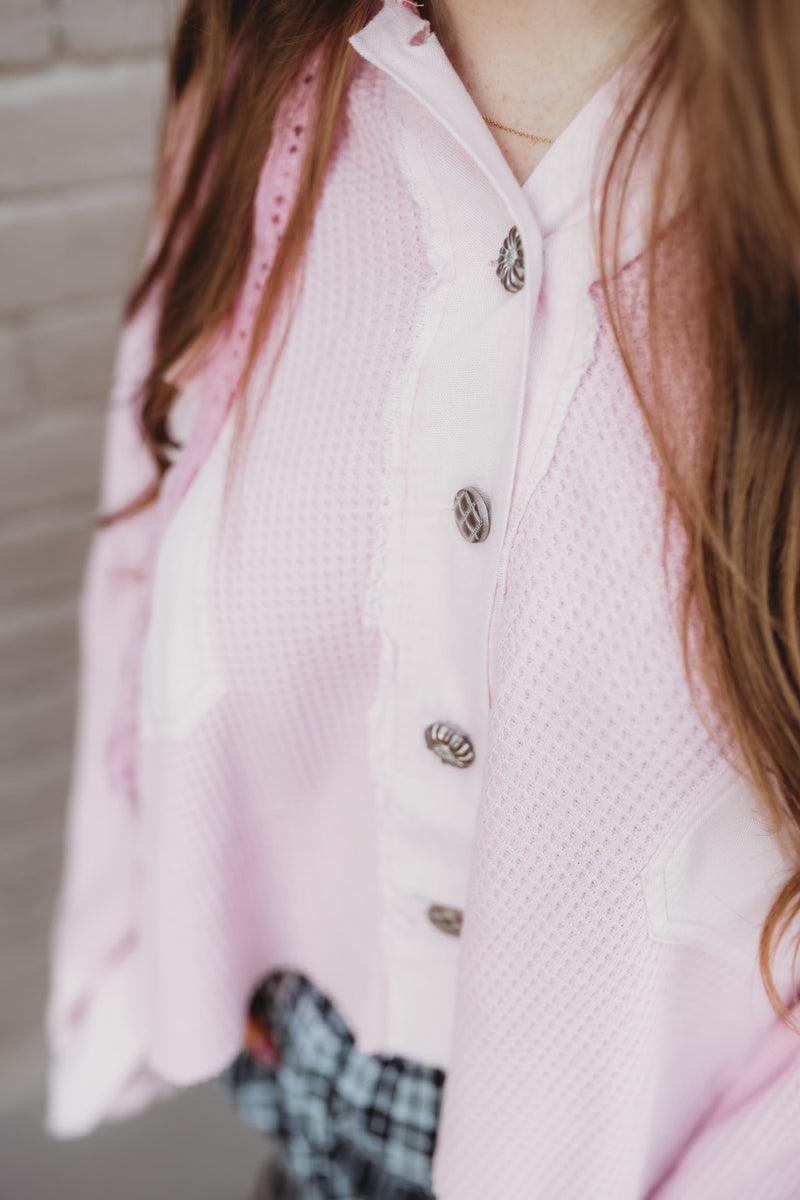 Raw Hem Hooded Jacket- Pink