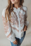 Eliza Embroidered Ruffle Blouse- Ivory