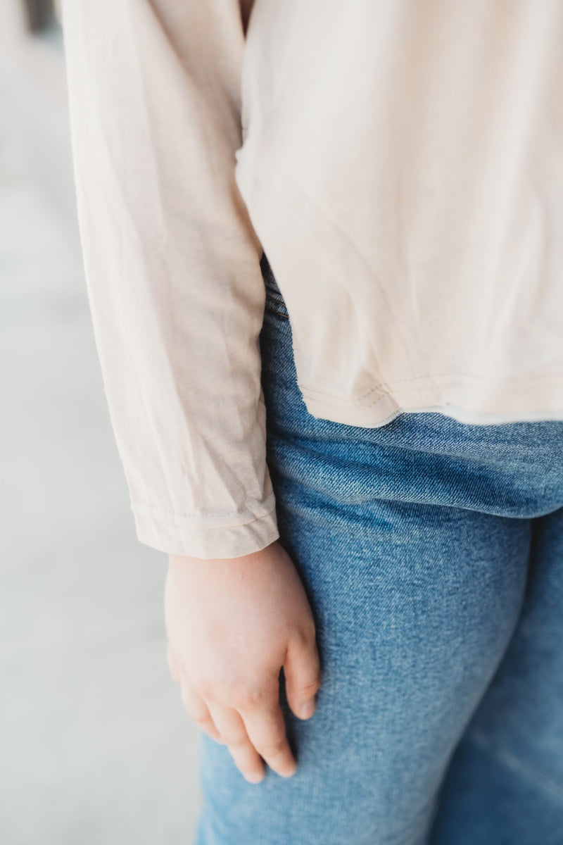 Color Block Long Sleeve Top- Cream