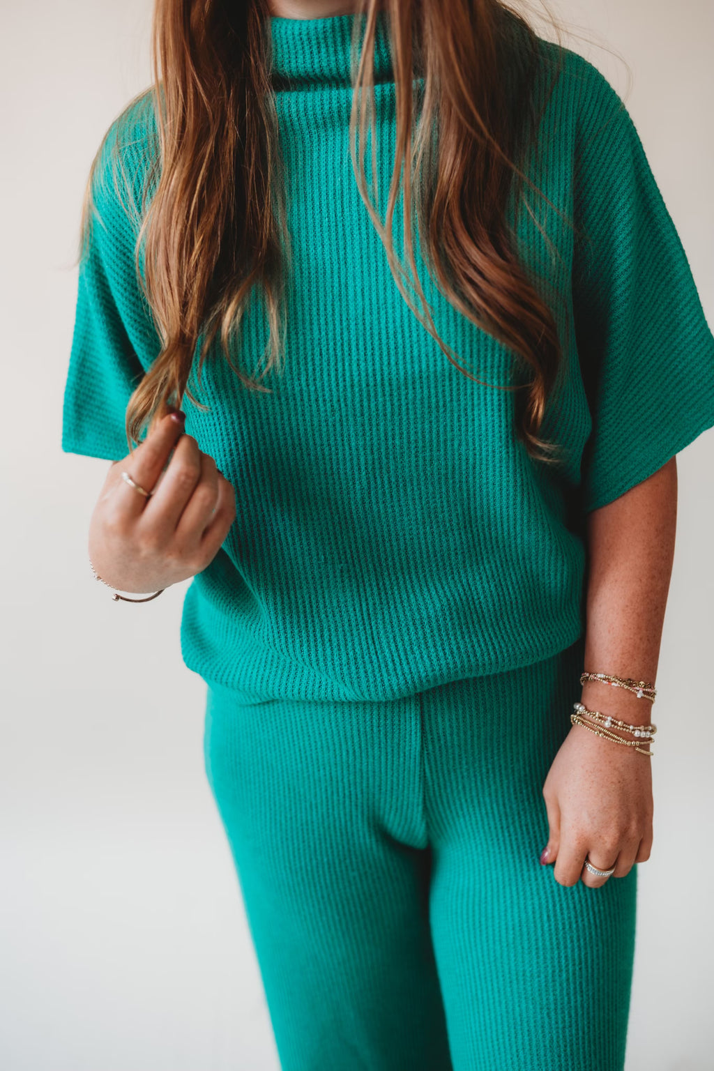 Mock Neck Top & Lounge Pants Set- Green