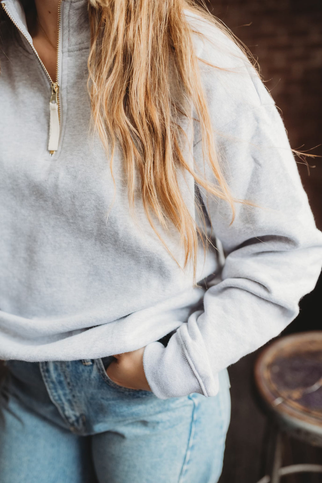 Terry Half Zip Sweatshirt- Grey