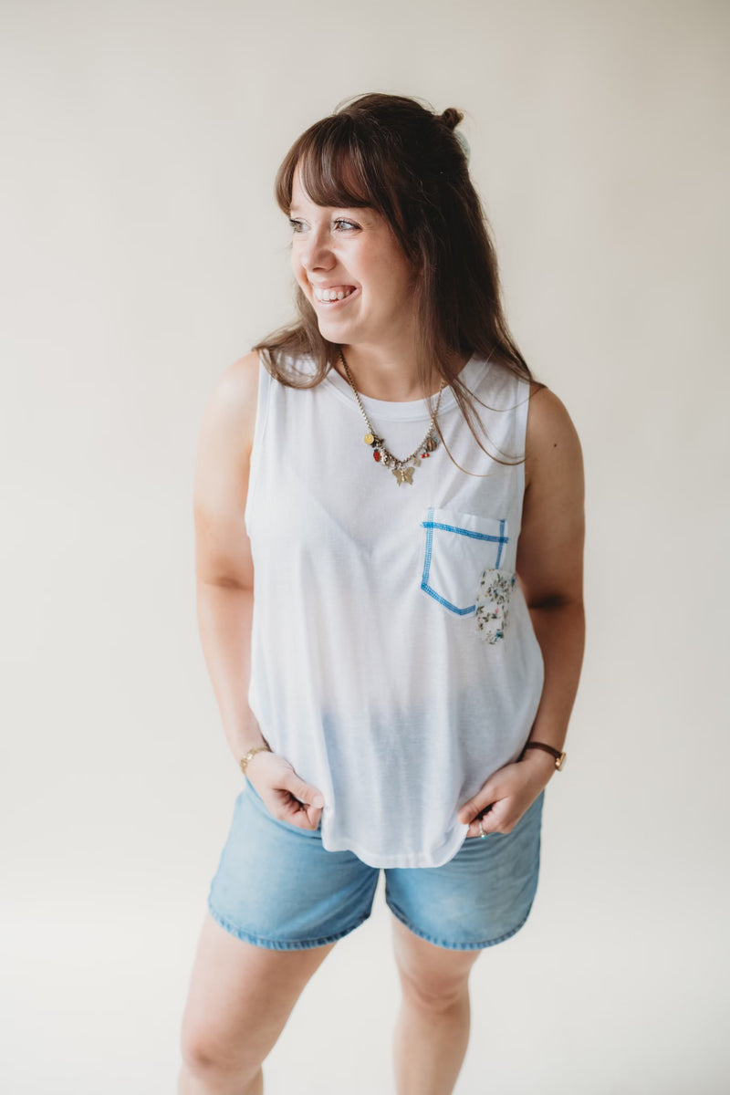 Floral Patch Tank- White
