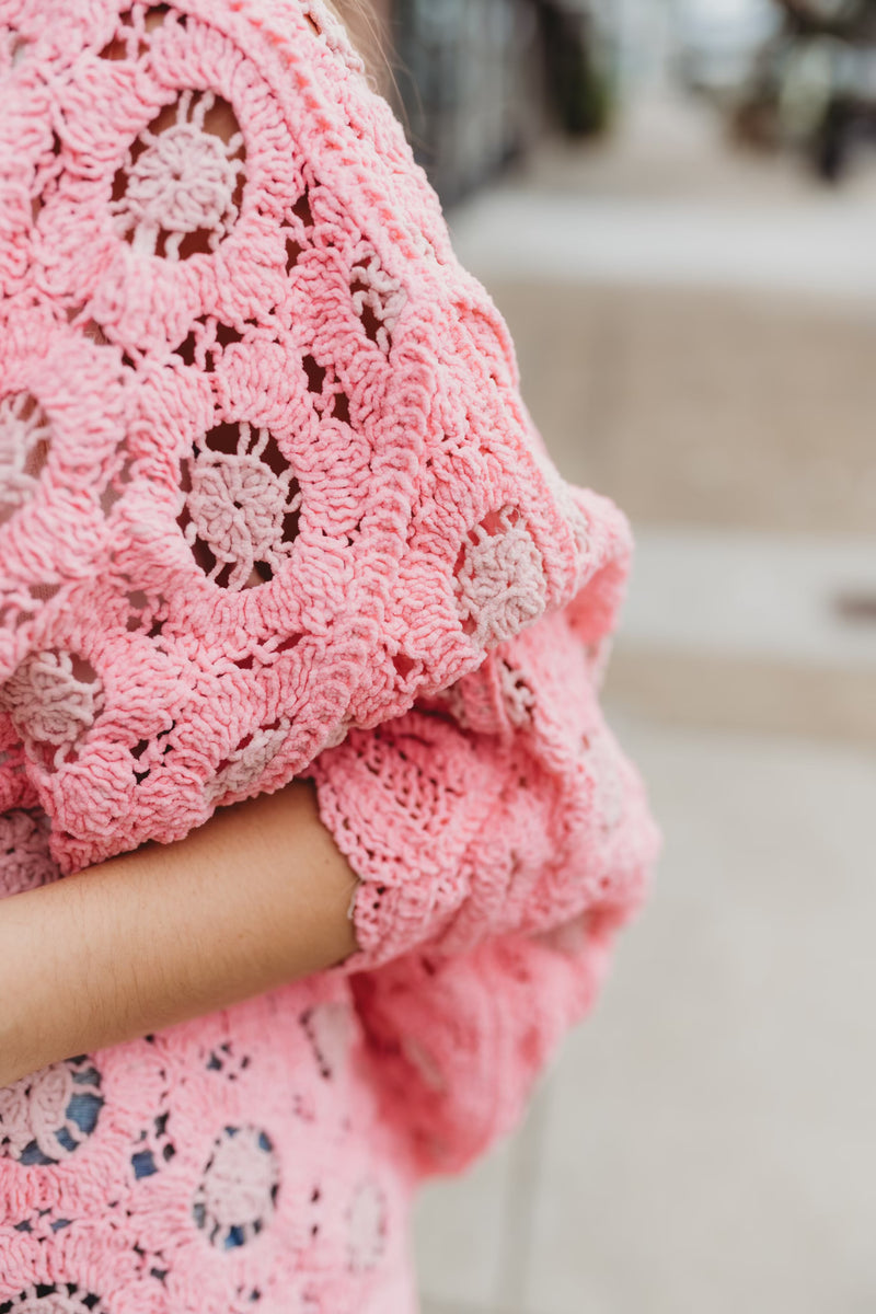 Chenille Contrast Cardigan- Pink