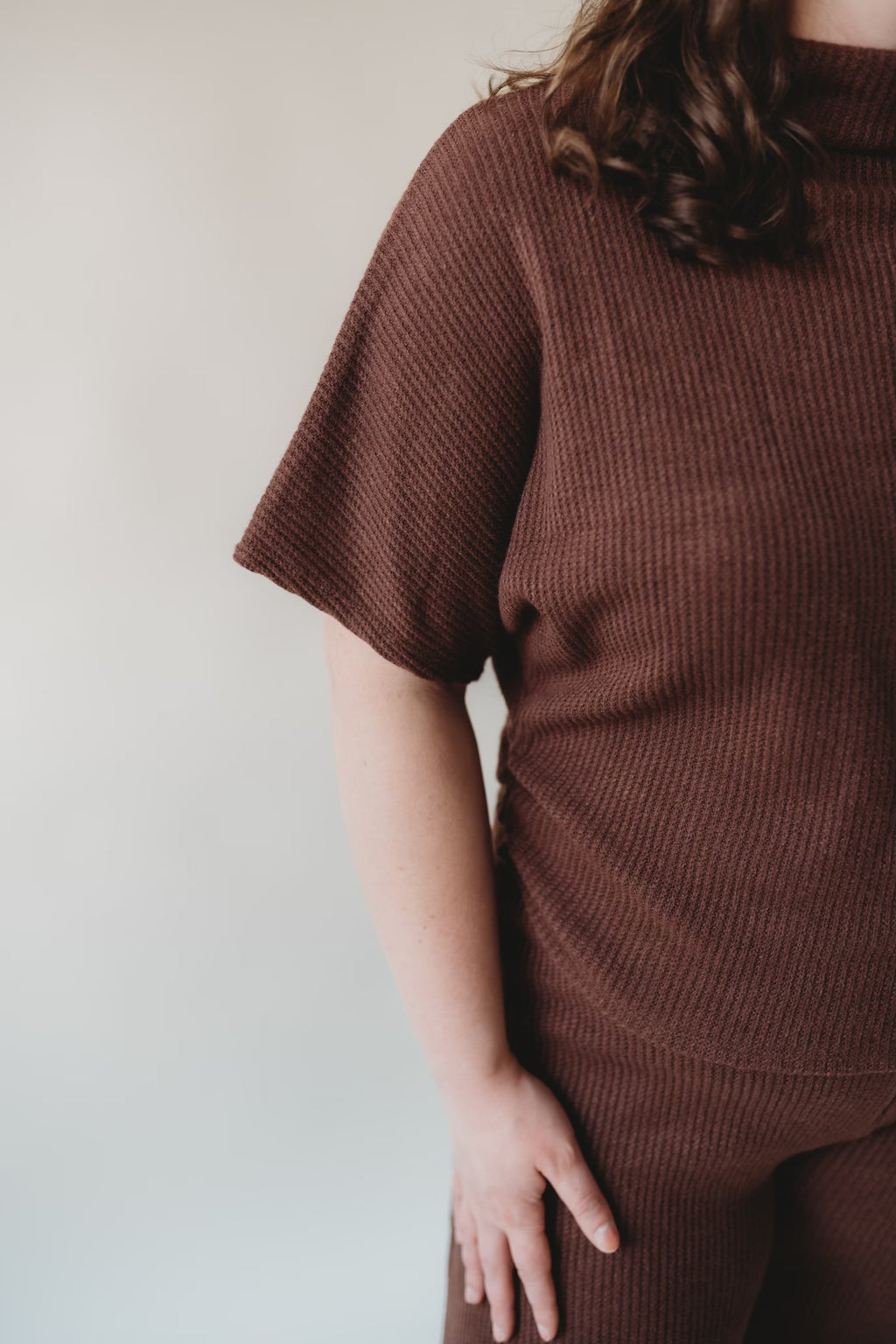 Mock Neck Top & Lounge Pants Set- Brown
