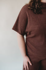 Mock Neck Top & Lounge Pants Set- Brown
