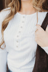 Everyday Ribbed Button Top- White
