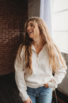 Terry Half Zip Sweatshirt- Beige