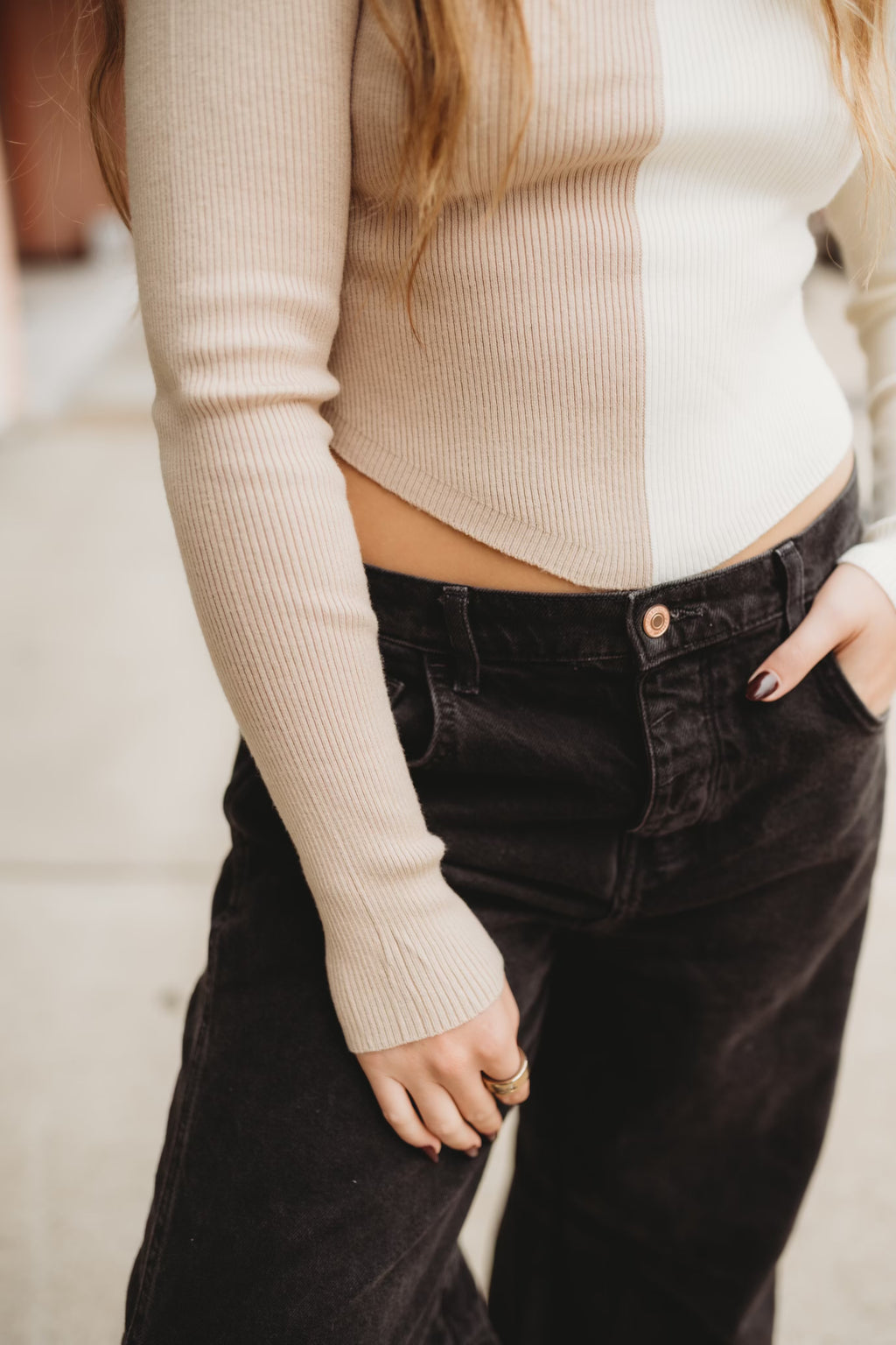 Color Block Fitted Sweater Top