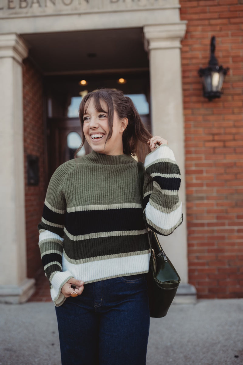 Striped Mock Neck Sweater