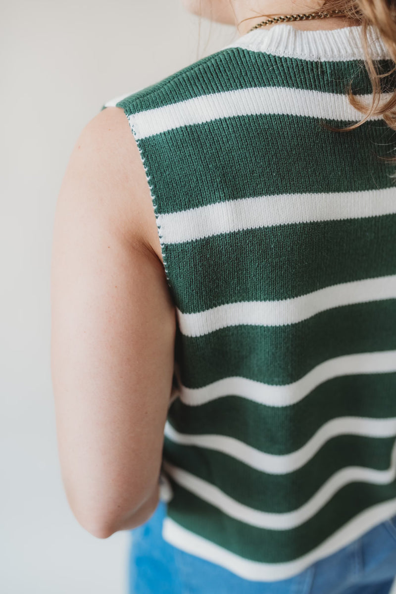 Hannah Striped Sweater Vest- Green