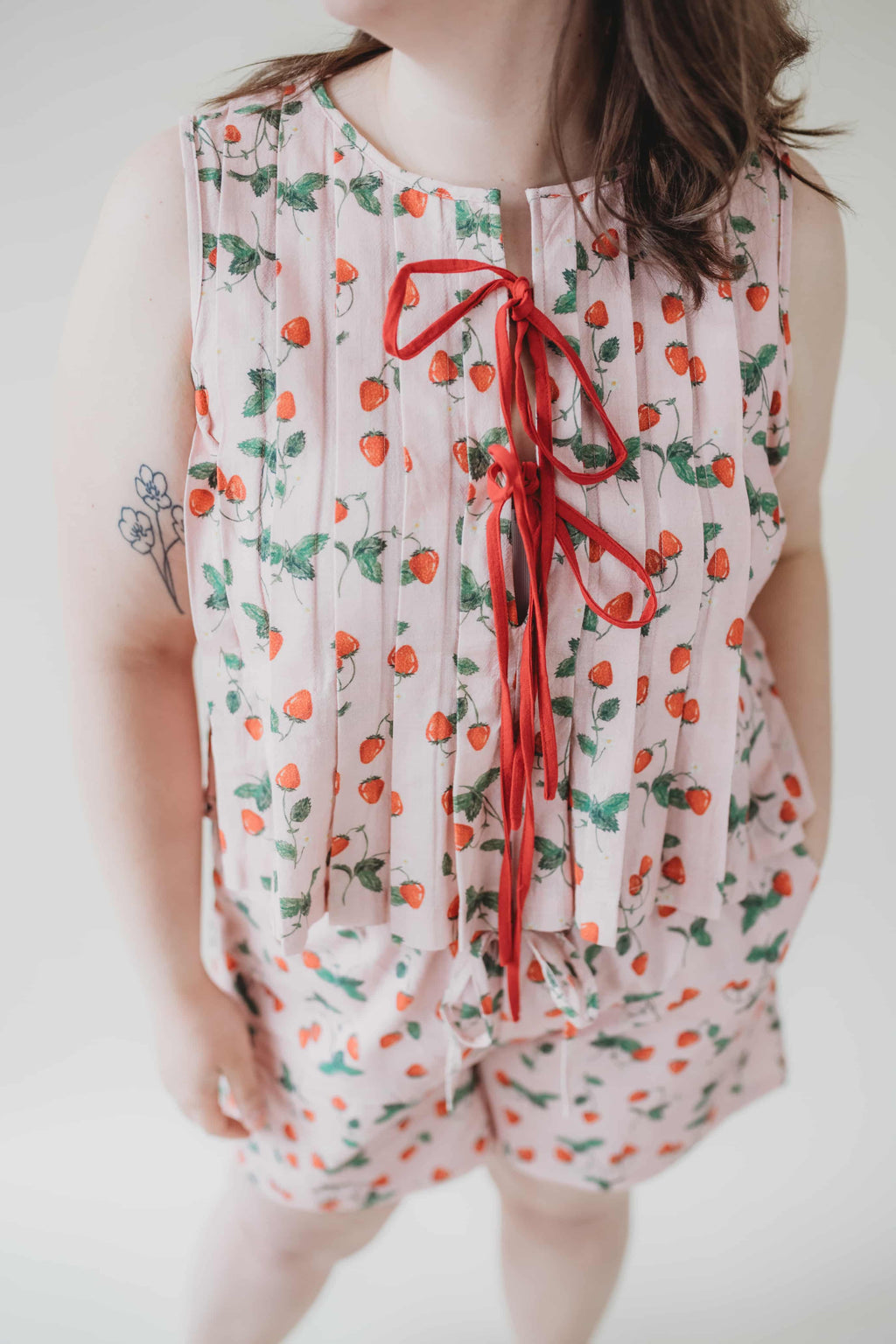 Strawberry Patch Tied Vest - Pink