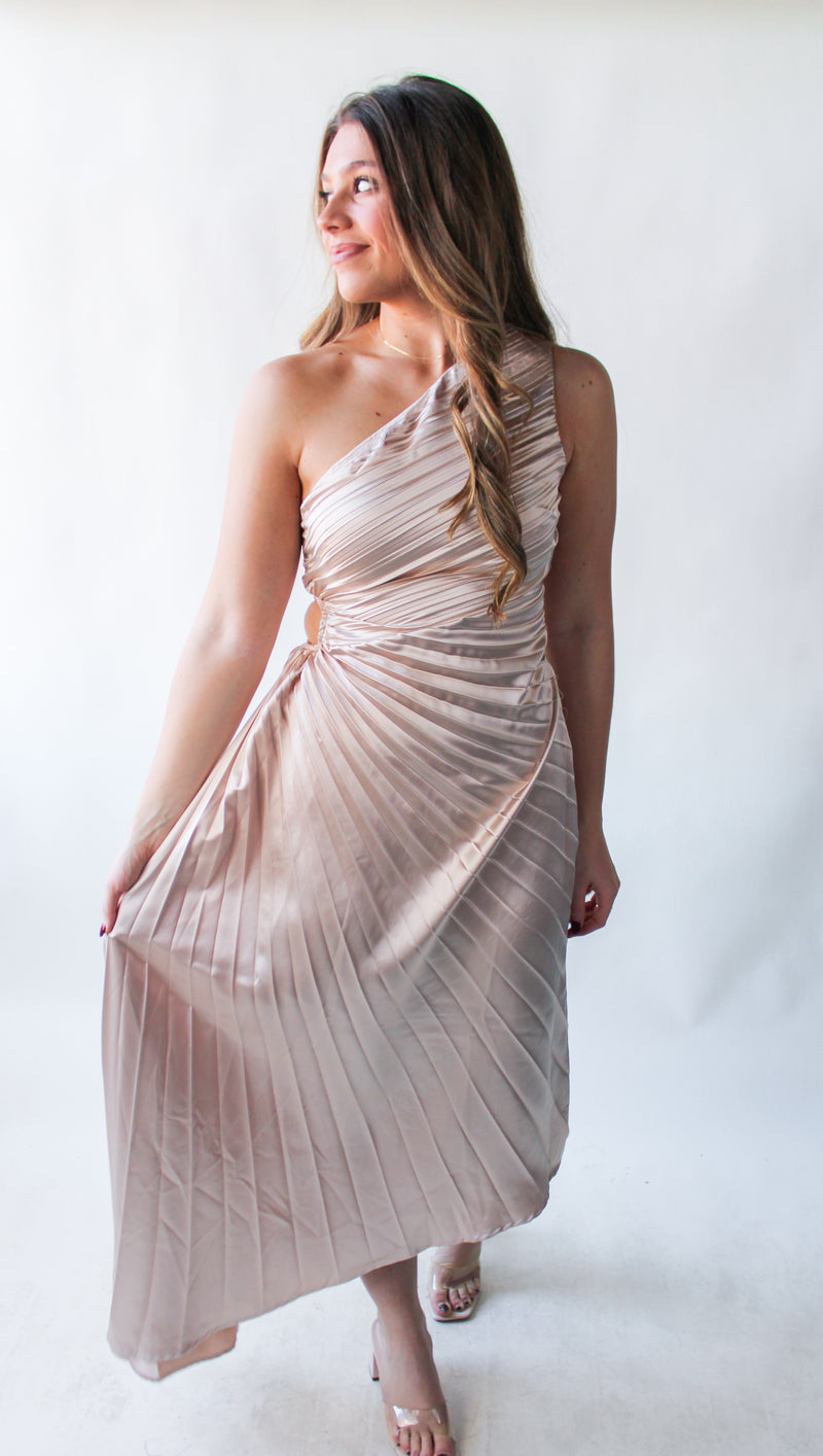 Champagne Blair Pleated One Shoulder Dress