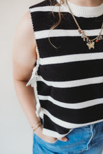 Hannah Striped Sweater Vest- Black