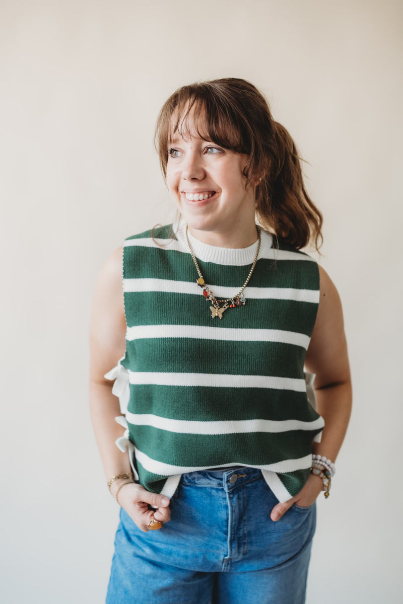 Hannah Striped Sweater Vest- Green