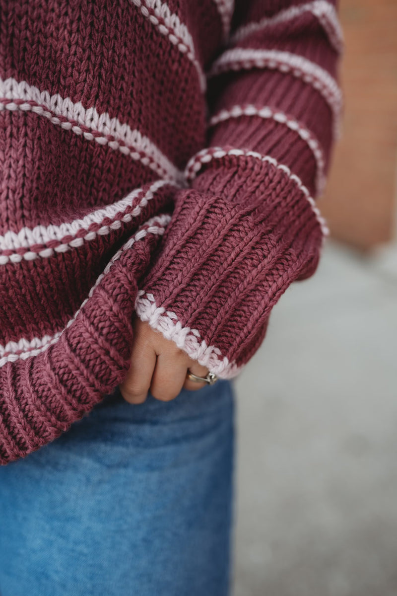 Candy Striped Sweater- Marsala
