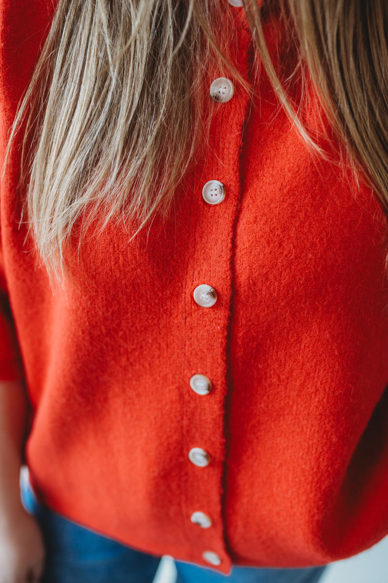 Brushed Button Sweater - Cherry