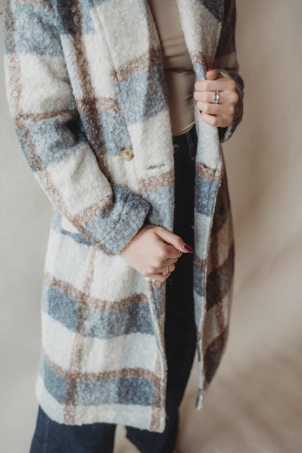 Plaid Oversized Trench Coat - Grey