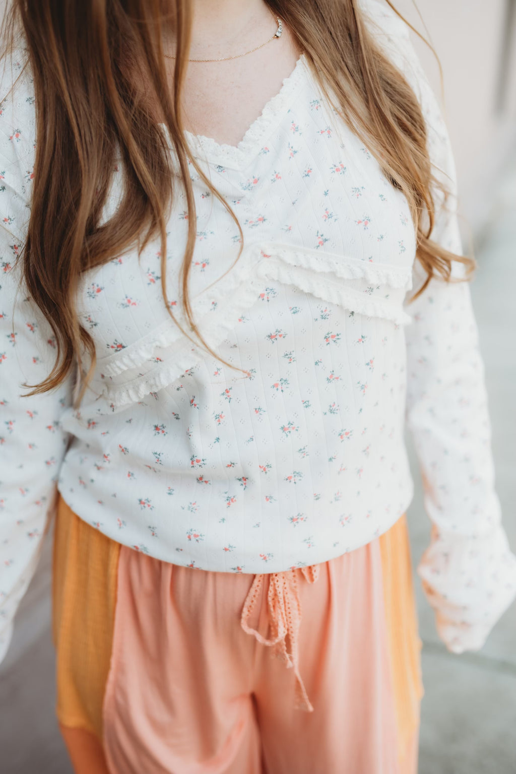 Floral V-Neck Long Sleeve Tee