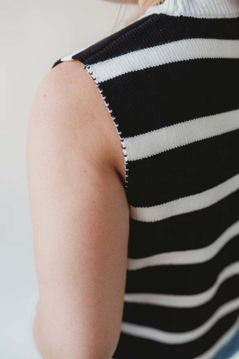 Hannah Striped Sweater Vest- Black