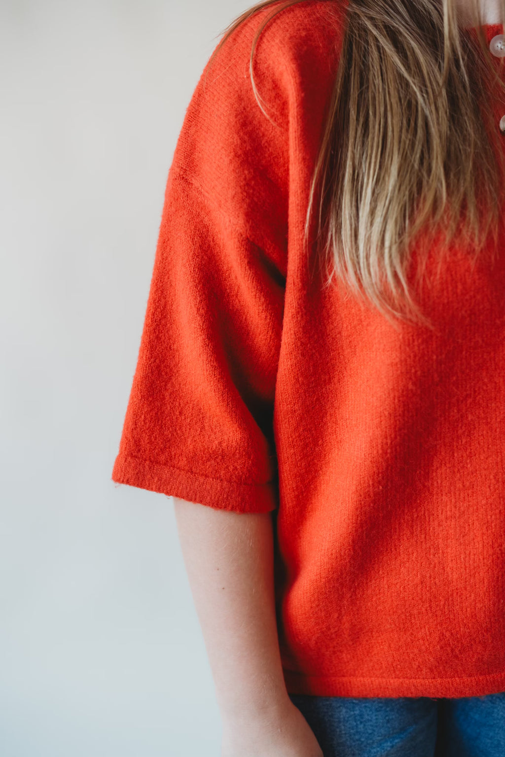 Brushed Button Sweater - Cherry