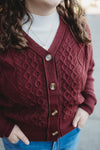 Chunky Cable Knit Cardigan- Burgundy