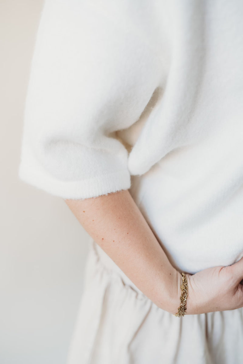Brushed Button Sweater - Off White