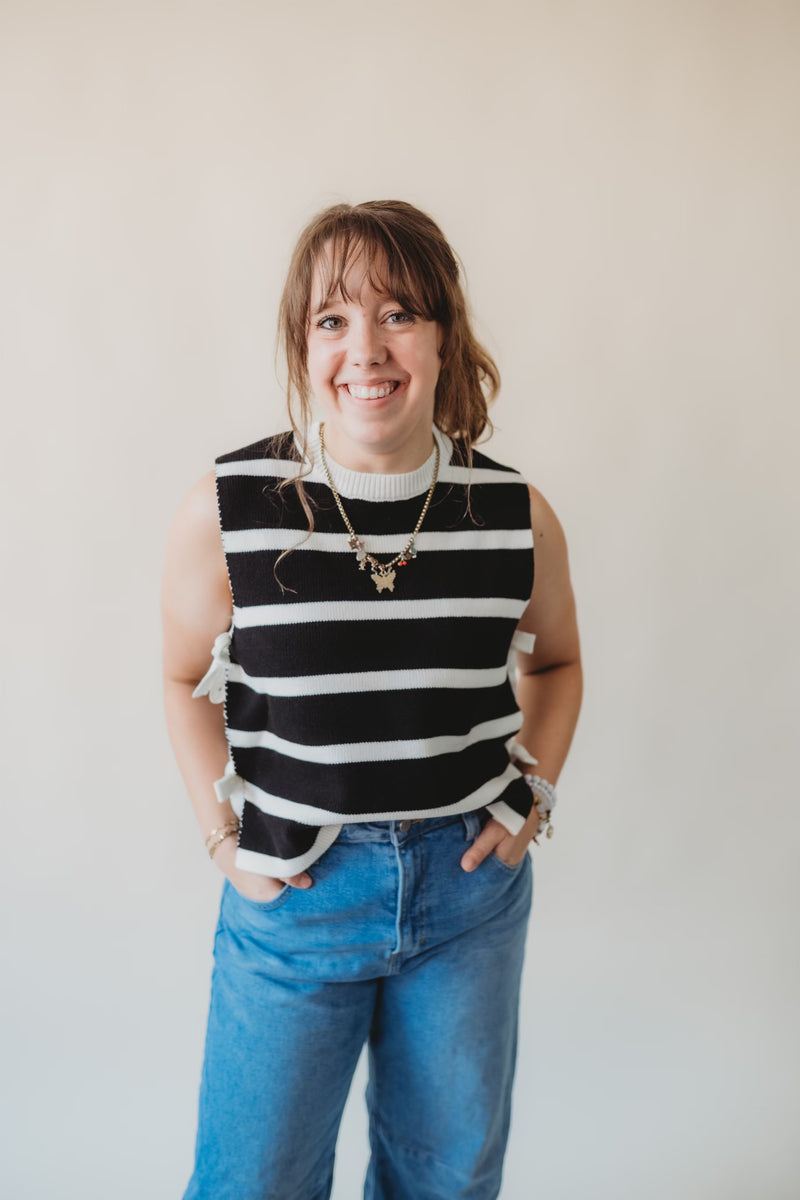 Hannah Striped Sweater Vest- Black