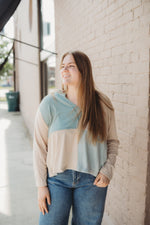Color Block Long Sleeve Top- Cream