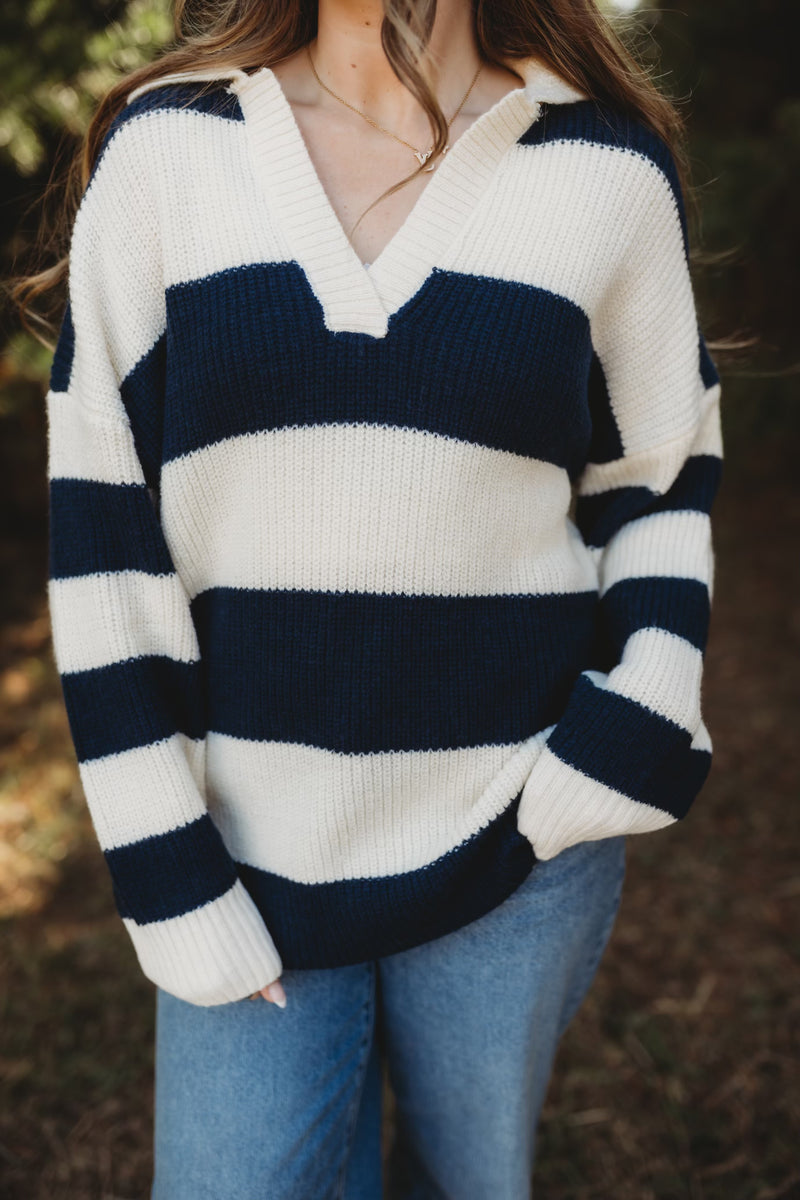 Indigo Striped Mini Sweater Dress