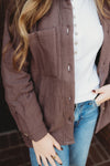 Quilted Long Sleeve Shacket- Brown