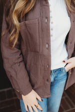 Quilted Long Sleeve Shacket- Brown