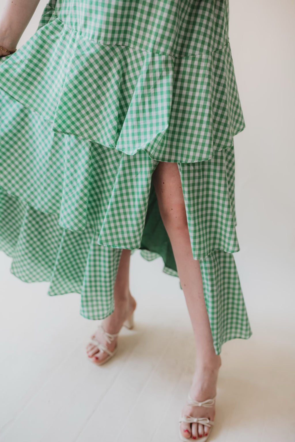 Jade Gingham Tiered Midi Dress- Green