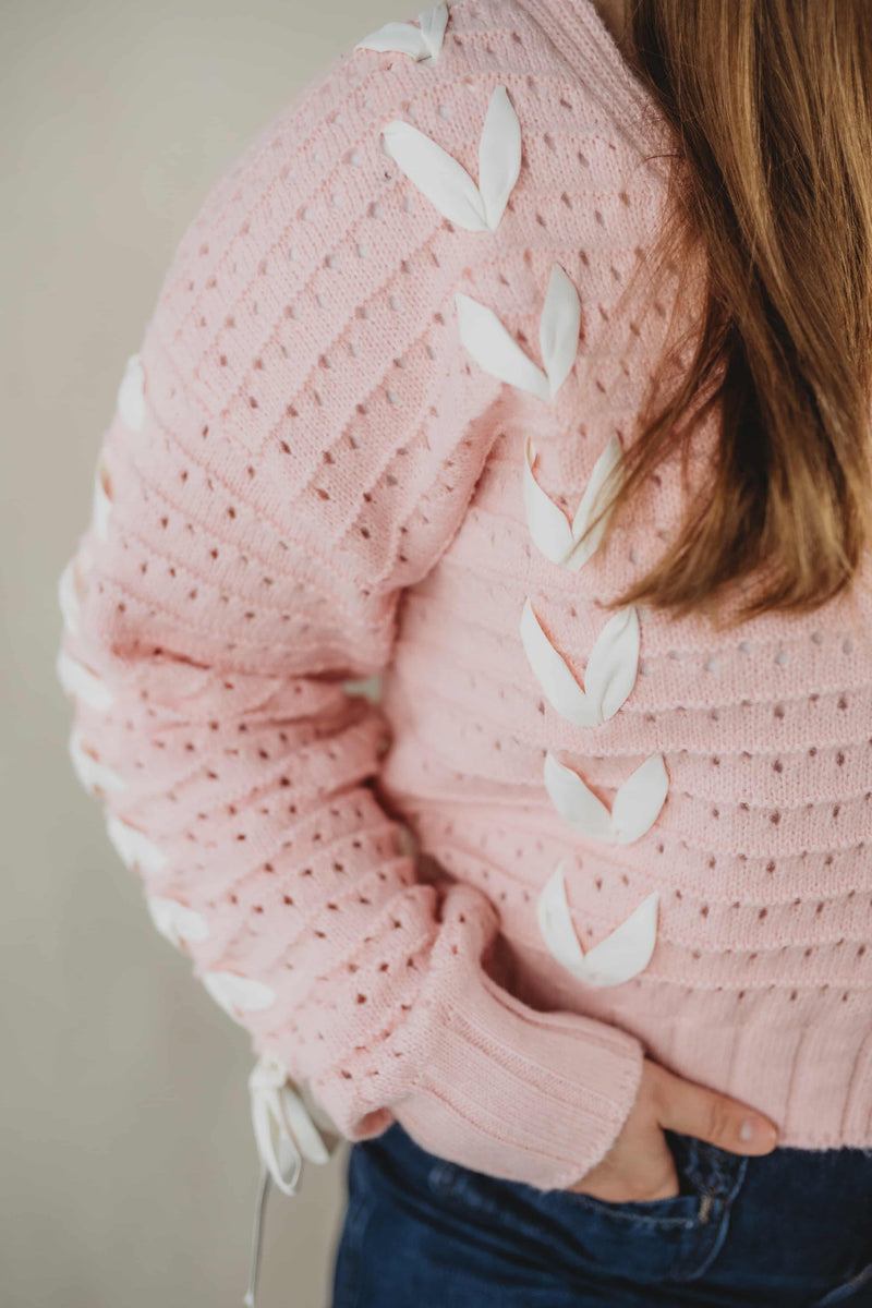 Pointelle Knit Sweater- Pink