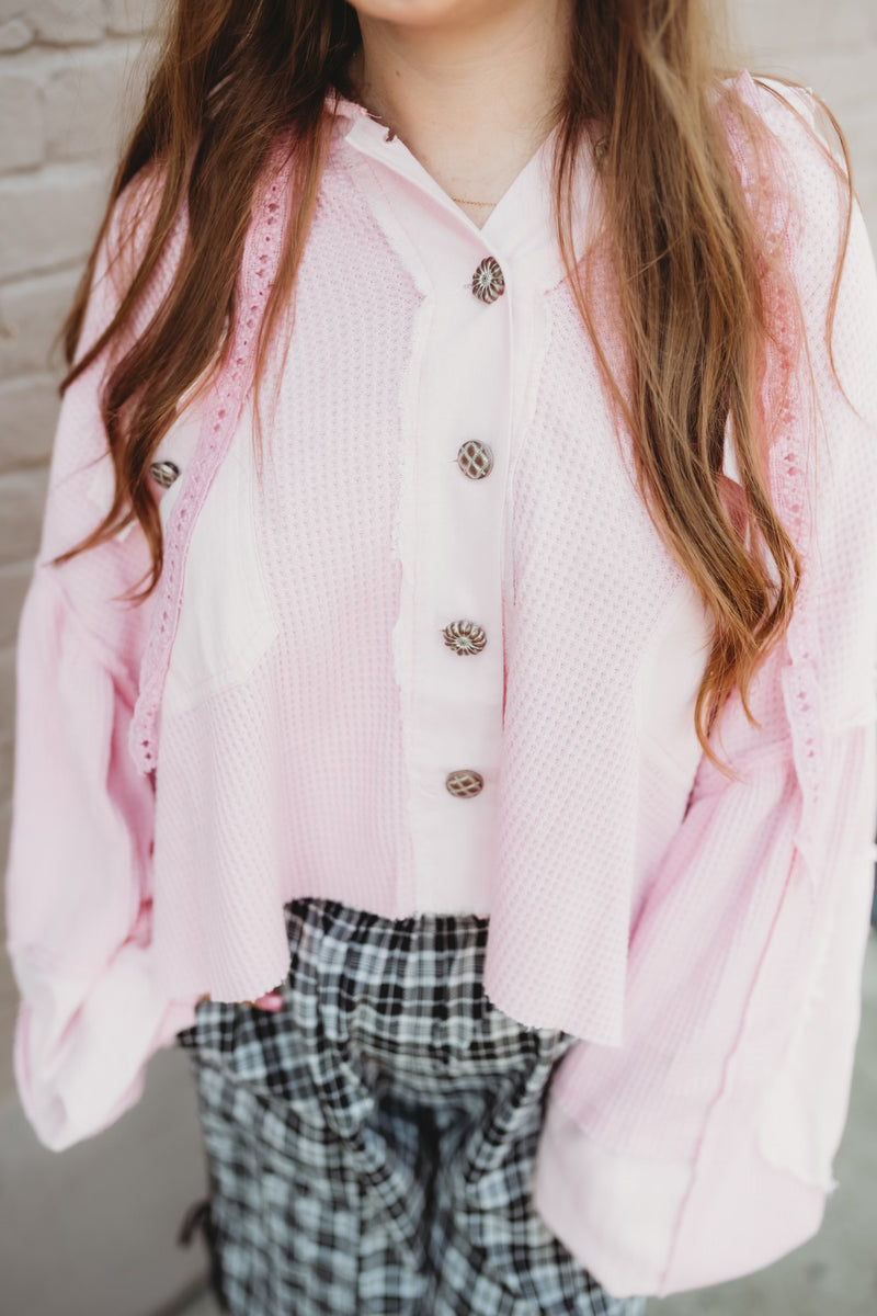 Raw Hem Hooded Jacket- Pink