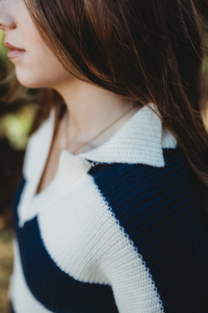 Indigo Striped Mini Sweater Dress