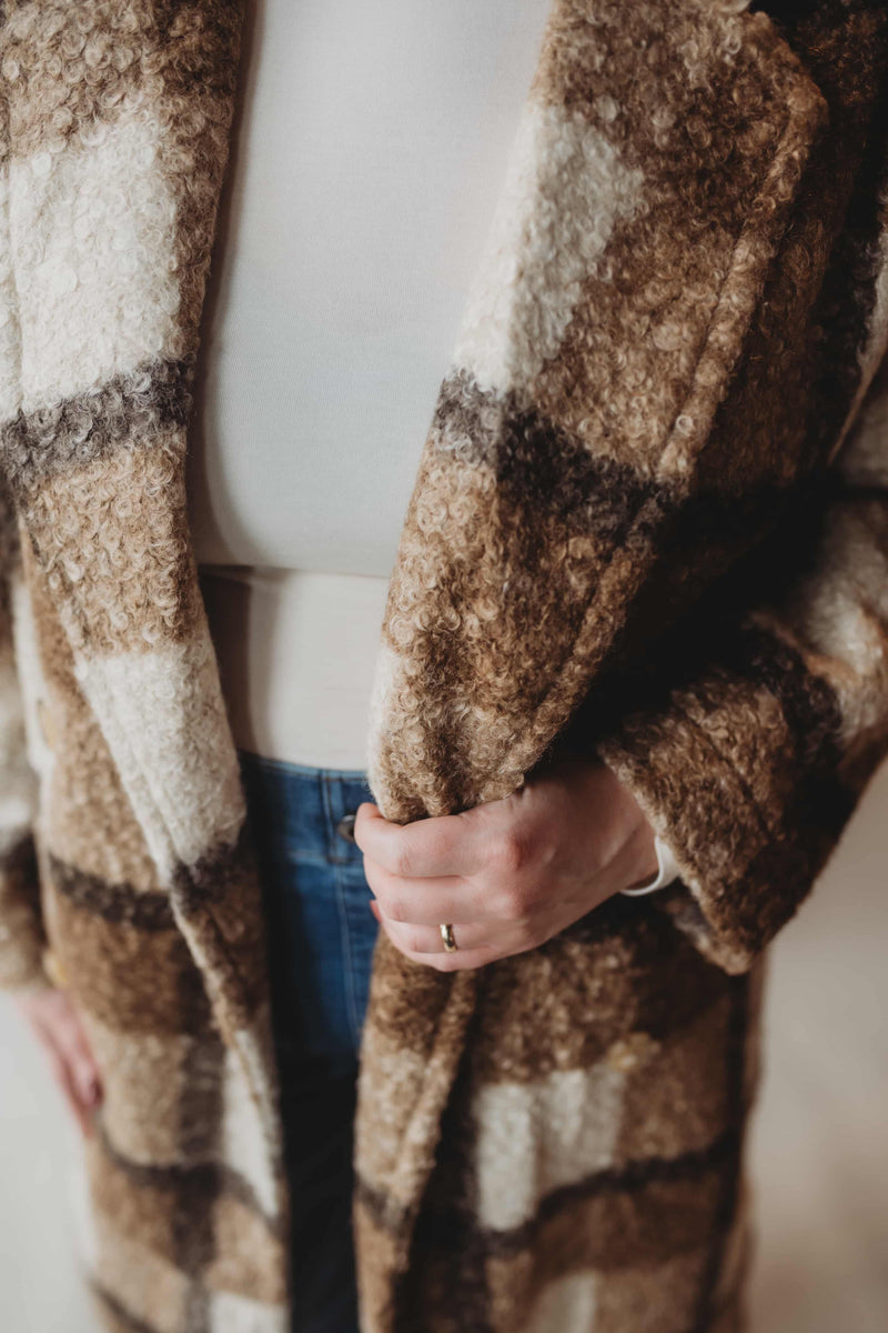 Plaid Oversized Trench Coat - Mocha