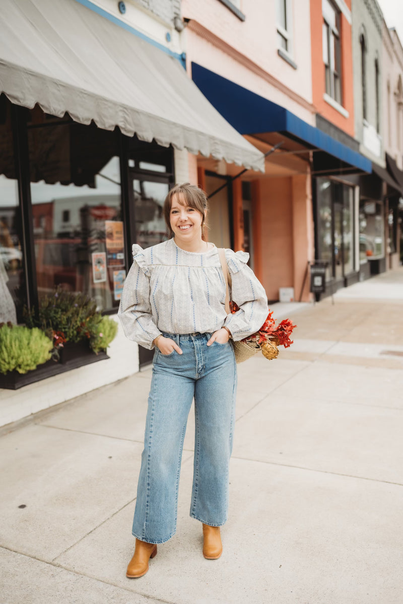 Cotton Print Ruffled Blouse