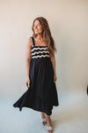 Wavy Sleeveless Midi Dress - Black