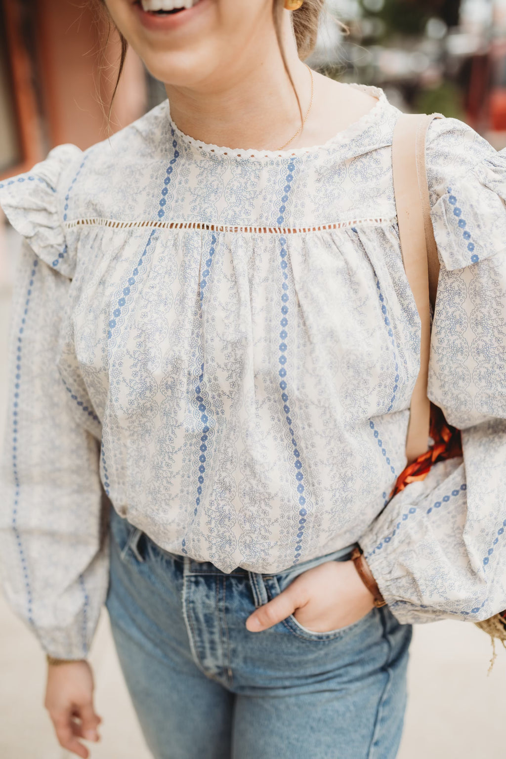 Cotton Print Ruffled Blouse