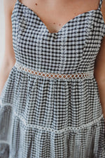 Gingham Detail Washed Dress - Black