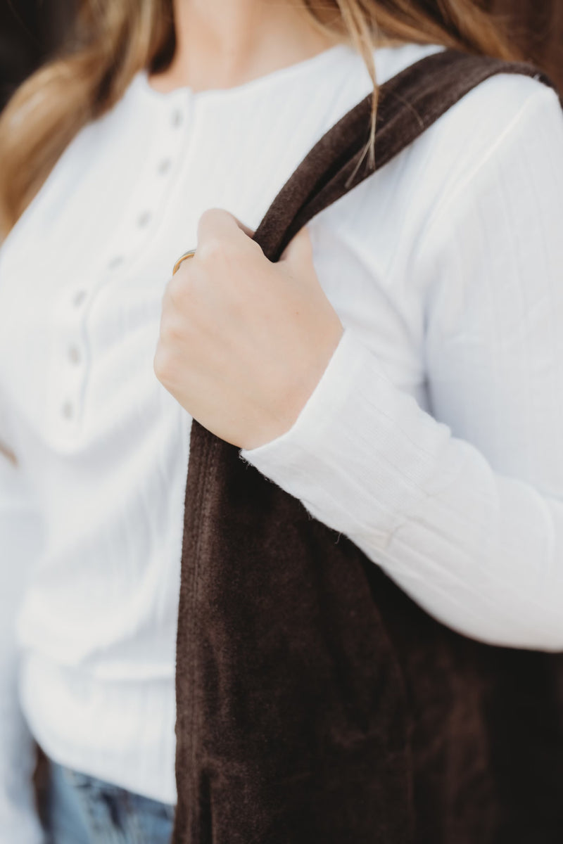 Everyday Ribbed Button Top- White