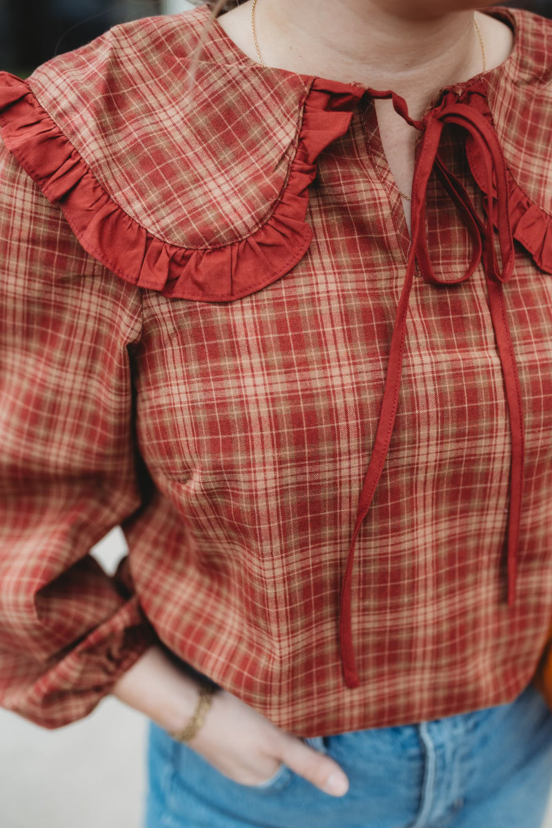 Georgia Ruffle Blouse- Rust
