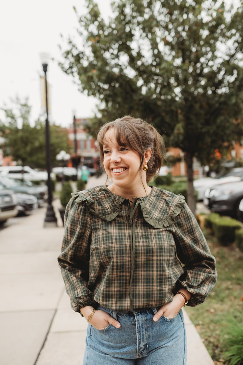 Georgia Ruffle Blouse- Green