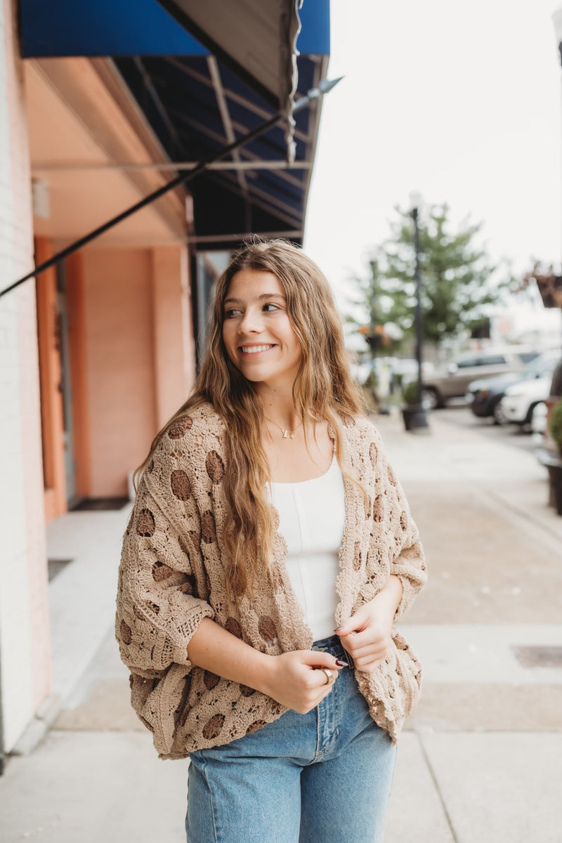 Chenille Contrast Cardigan- Mocha